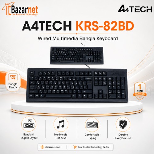 A4TECH Keyboard KRS-82BD USB Multimedia Keyboard Image