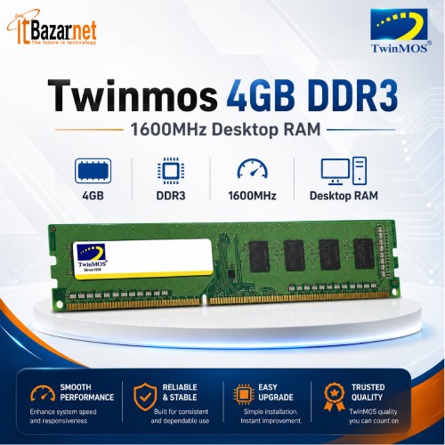 TwinMOS 4GB DDR3 1600MHz Desktop RAM Image