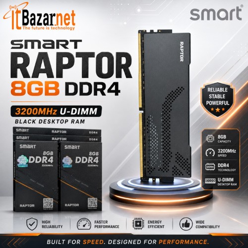 SMART Raptor 8GB DDR4 3200MHz U-DIMM Black Desktop RAM Image
