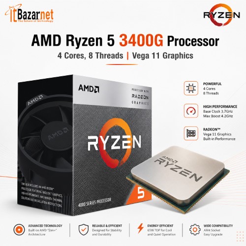 AMD Ryzen 5 3400G Desktop Processor with Radeon RX Vega 11 Graphics Image