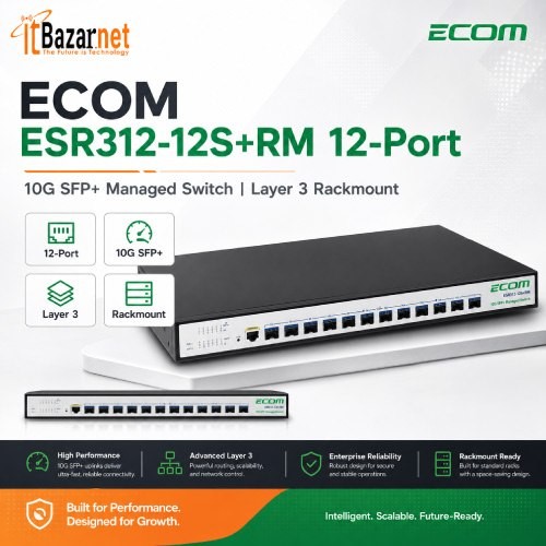ECOM ESR312-12S+RM 12-Port 10G SFP+ L3 Managed Rackmount Switch Image