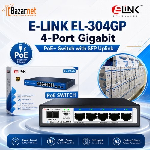 E-LINK EL-304GP 4-Port Gigabit PoE+ Switch with SFP Uplink