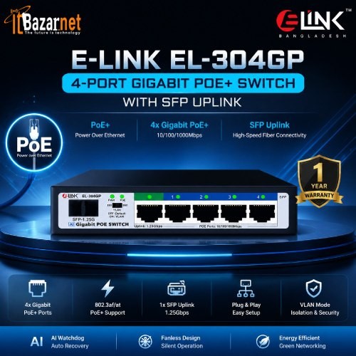 ELINK EL304GP 4Port Gigabit PoE Switch With 1G SFP Port Image