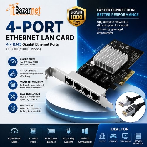 4Port 1GbE Ethernet LAN Card (PCIe)