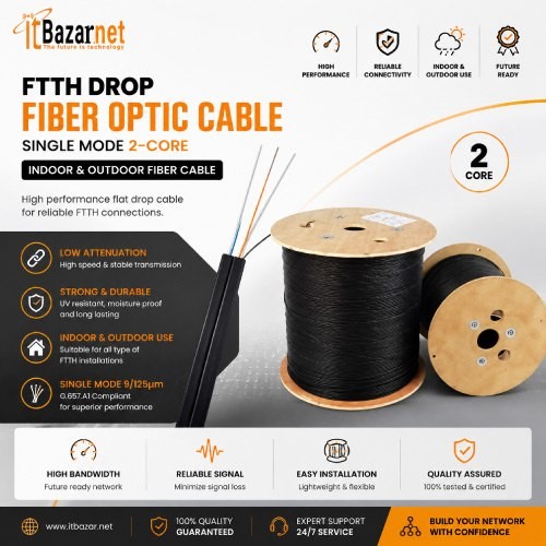 FTTH Drop Fiber Optic Cable Single Mode 2-Core