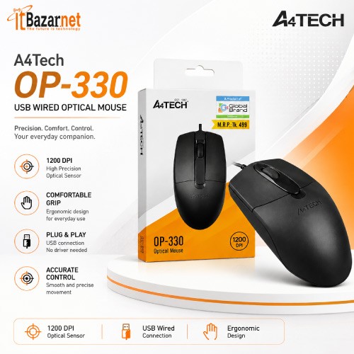 A4Tech OP-330 USB Wired Optical Mouse | 1200 DPI