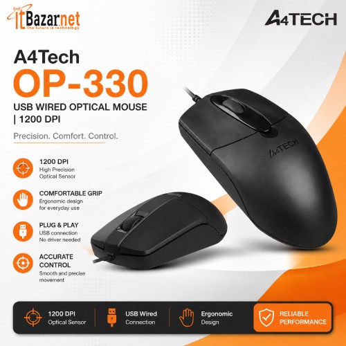 A4Tech OP-330 USB Wired Optical Mouse | 1200 DPI Image
