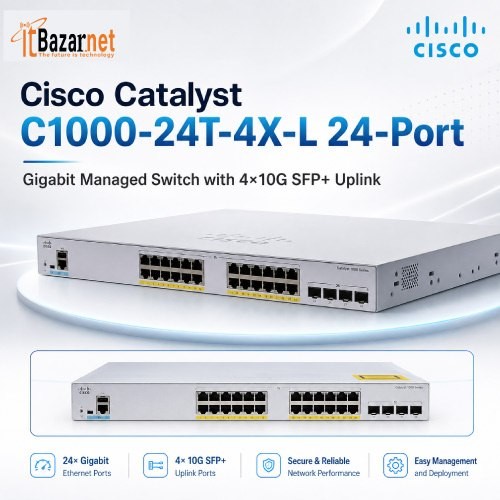 Cisco Catalyst C1000-24T-4X-L 24-Port Gigabit Managed Switch with 4×10G SFP+ Uplink Image