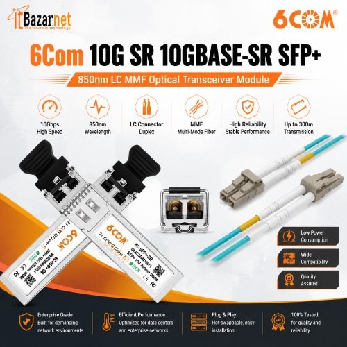6Com 10G SR 10 GBASE-SR SFP+ 850nm LC MMF Optical Transceiver Module