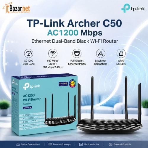 TPLink Archer C50 AC1200 Dual Band WiFi Router 300Mbps + 867Mbps