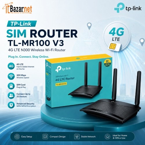 TPLink Sim Router TL-MR100 V3 4G LTE Router 300Mbps Wireless N
