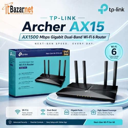 TPLink Archer AX15 AX1500 WiFi 6 Dual Band Gigabit Router