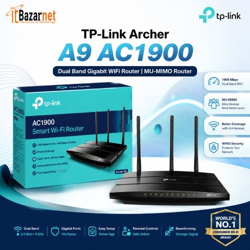 TPLink Archer A9 AC1900 Dual Band Gigabit WiFi Router MU-MIMO Router