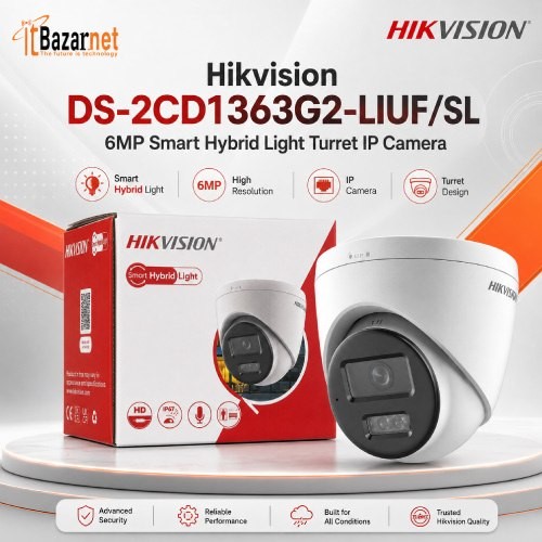 Hikvision DS-2CD1363G2-LIUF/SL 6MP Smart Hybrid Light Turret IP Camera