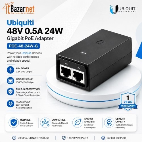 Ubiquiti PoE Adapter 48-24W-G 48V 0.5A Gigabit Injector Image