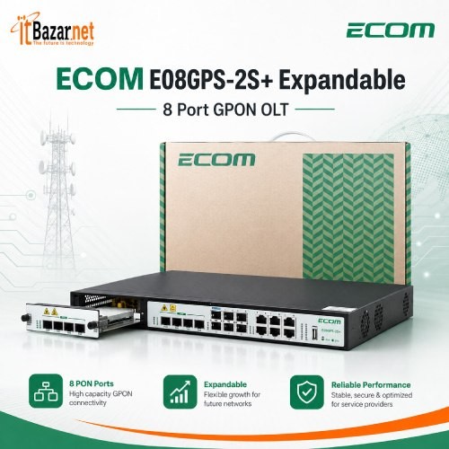 ECOM Gpon OLT E08GPS-2S+ Expandable 8Port 10G Uplink