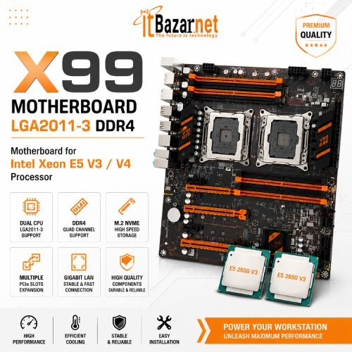 Dual Processor Motherboard  X99 LGA2011-3 DDR4 Motherboard for Intel Xeon E5 V3V4 Processor