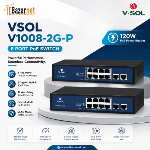 VSOL PoE Switch V1008-2G-P 8Port 120W with 2Gigabit Uplink Image