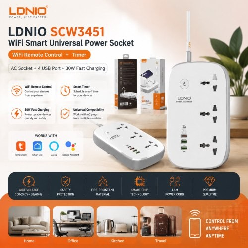 LDNIO WiFi Smart Power Strip SCW3451 3 Socket 4USB 30W Fast Charging