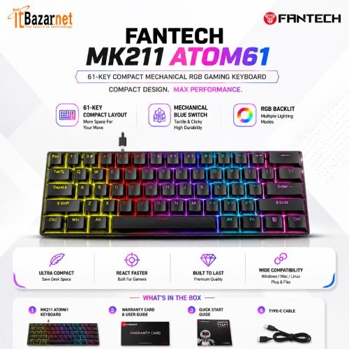 FANTECH MK211 ATOM61 61Key RGB Mechanical Gaming Keyboard Image