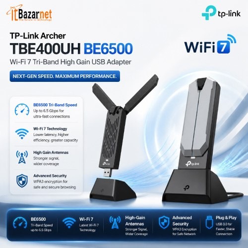 TPLink USB Adapter Archer TBE400UH BE6500 WiFi7 Tri Band High-Gain