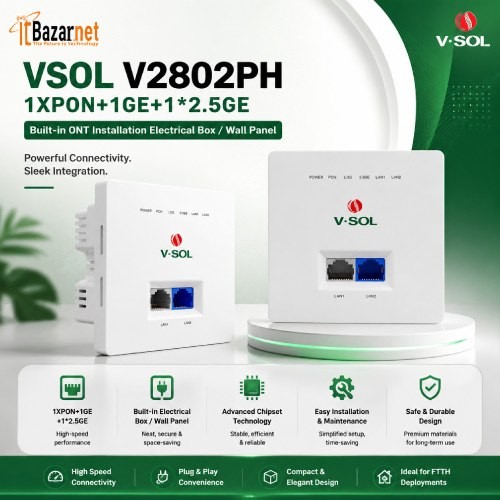 VSOL Wall Mount ONU V2802PH XPON ONU 1GE + 2.5GE Built-in ONT