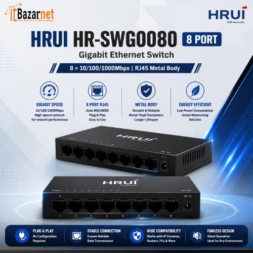 HRUI HR-SWG0080 8Port Gigabit Metal Body Switch Image