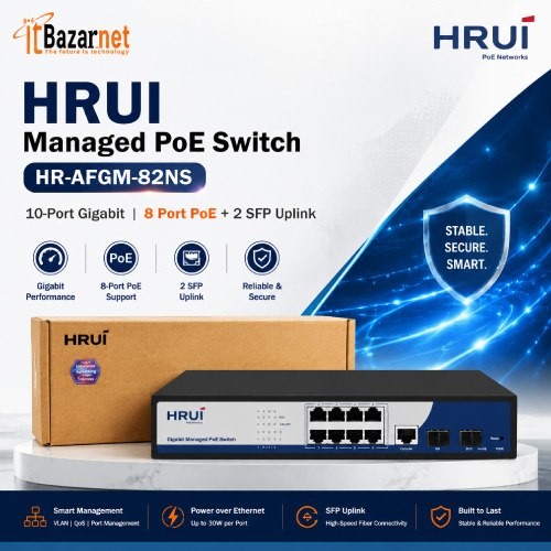 HRUI Managed PoE Switch HR-AFGM-82NS 8Port Gigabit 120W with 2 SFP