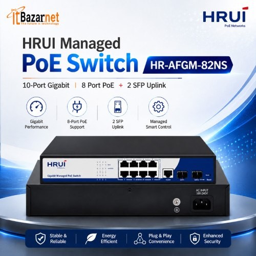 HRUI Managed PoE Switch HR-AFGM-82NS 8Port Gigabit 120W with 2 SFP Image