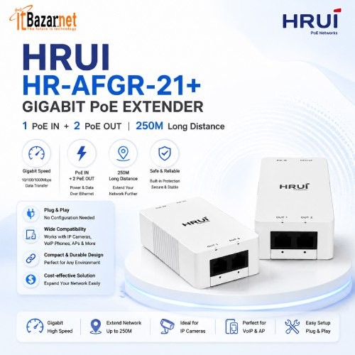PoE Extender HRUI HR-AFGR-21+ 2Port Gigabit 250 Meter Image