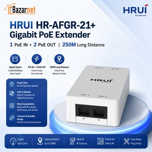 PoE Extender HRUI HR-AFGR-21+ 2Port Gigabit 250 Meter Image