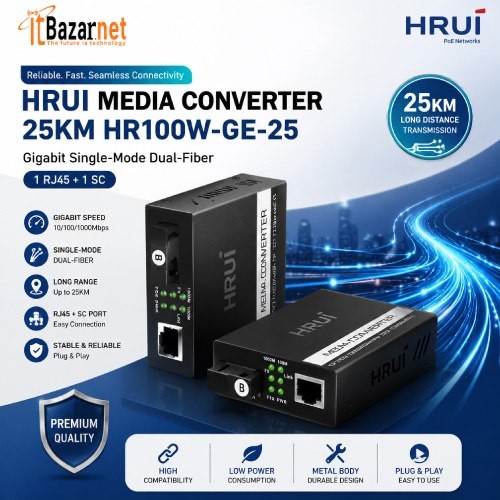 Gigabit Media Converter Hrui HR100W-GE-25-TR 25KM