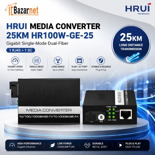 Gigabit Media Converter Hrui HR100W-GE-25-TR 25KM Image