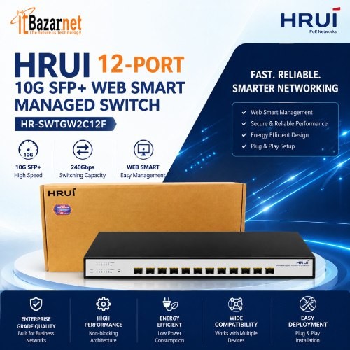 HRUI 10G Switch HR-SWTGW2C12F 12-Port SFP+ 10Gbps Web Managed Switch