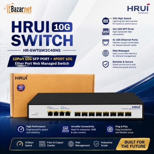 HRUI 10G Switch HR-SWTGW2C48NS  12Port 10G SFP PORT+4PORT 10G Ether Port Web Managed Switch