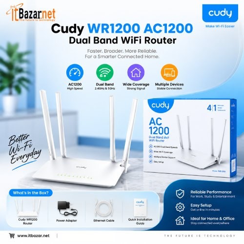 Cudy WR1200  WiFi Router AC1200 Dual Band 4 Antenna Image