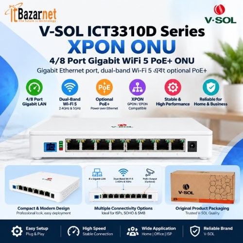 VSOL ICT3310D XPON ONU 8Port Gigabit WiFi+PoE ONU Image