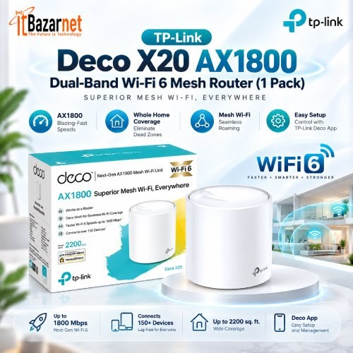 TPLink Deco X20 AX1800 WiFi6 Mesh Router 1 Pack Image