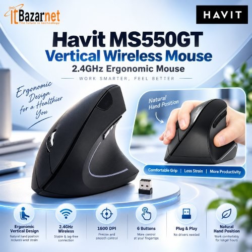 Vertical Wireless Mouse Havit MS550GT 2.4GHz Ergonomic Mouse Image