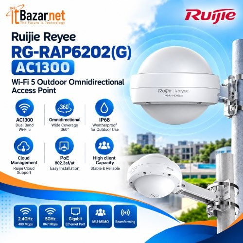 Outdoor Ap Ruijie RG RAP6202(G) AC1300 WiFi5 Omnidirectional Access Point