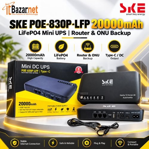 SKE Mini UPS POE-830P-LFP 20000mAh LiFePO4 Mini UPS