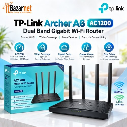 TPLink Archer A6 AC1200 Dual Band Gigabit WiFi Router